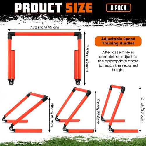 Hollowfly 8 Pcs Adjustable Speed Training Hurdles 6" 9" 12" Speed Agility Hurdle Jumping Training Fitness Equipment Plyometric for Athletes Soccer Basketball Track Field(Orange)