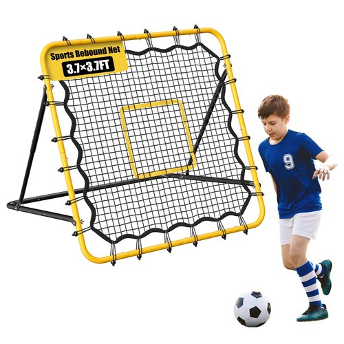 3.7×3.7FT Soccer and Baseball Rebounder Net,Volleyball Rebounder,Pitch Back Net,Multi-Sport Training Rebound Net,with Pitching Target,Adjustable Angles