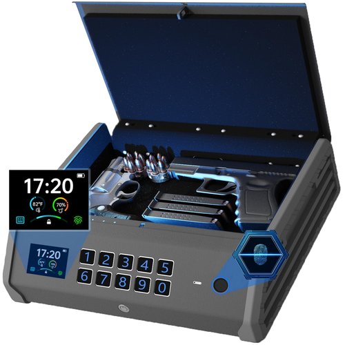 WodPeace Gun Safe for Pistols,Biometric Gun Safe,Fast Access Handgun Lock with Internal Light, Multi-Info Display Screen,Silent Mode,Fingerprint/PIN Code/KEY,Smart Box for Bedside Nightstand Car