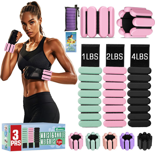 AMORIX Ankle Weights for Women Men, 3 Pairs Wrist Weights Set for Walking Running, 0.5LB/1LB/2LB Each Side Silicone Workout Weights for Gym Fitness,Jogging,Yoga,Strength Training,Physical Therapy