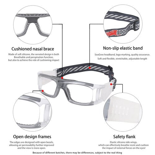 SooGree Sports Glasses, Basketball Football Soccer Racketball Goggles for Men & Women, Replaceable Safety Protective