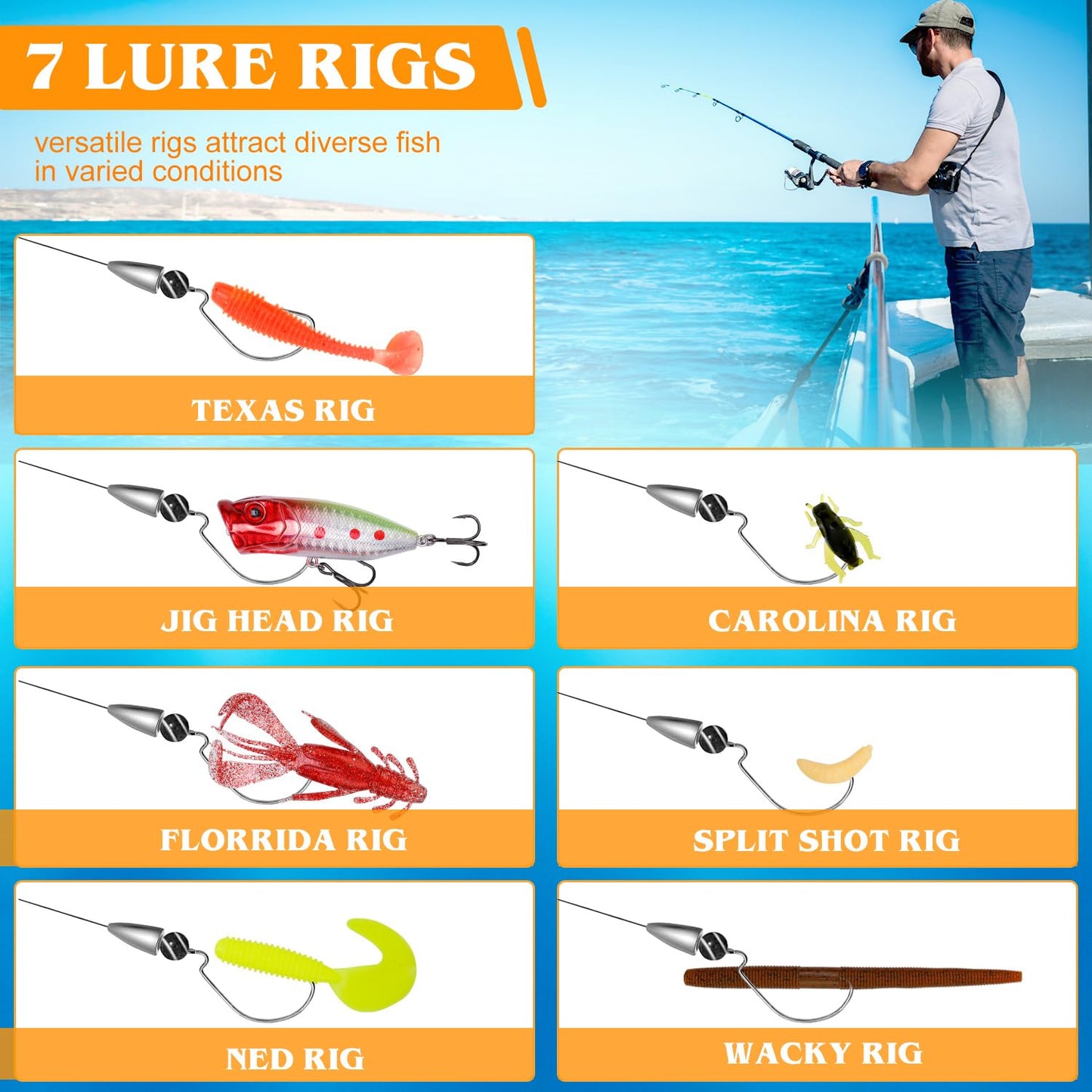 155 Pcs Fishing Lures Kit with Tackle Box Include Fishing Hooks, VIB, Minnow, Spoons, Soft Baits, Weights and Other Accessories, Fishing Gear Gift for Men Bass Freshwater