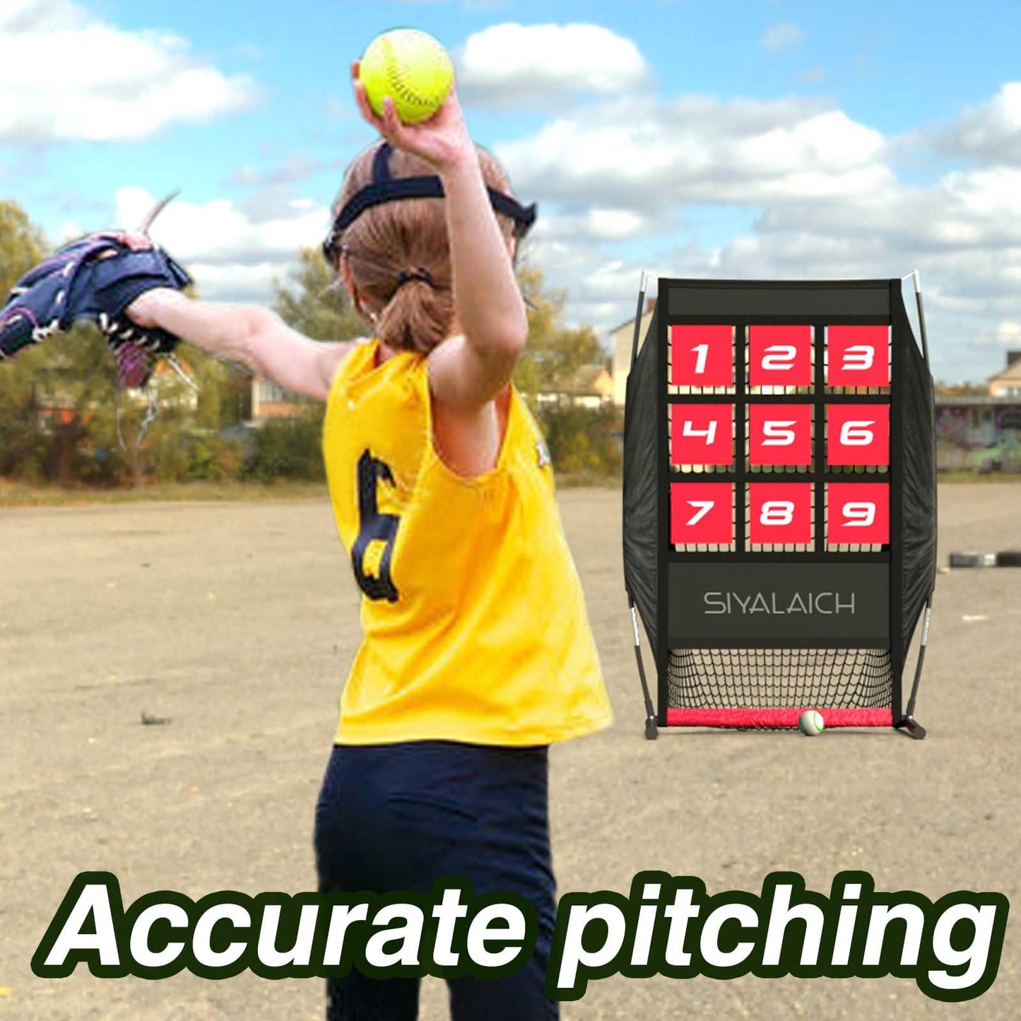 SIYALAICH Ultimate Portable Pitching Target Net for Baseball, Softball & Football | Pro-Tested Practice System with Numbered Strike Zone | Includes Carry Bag & Enables Quick Assembly(Black/Red)