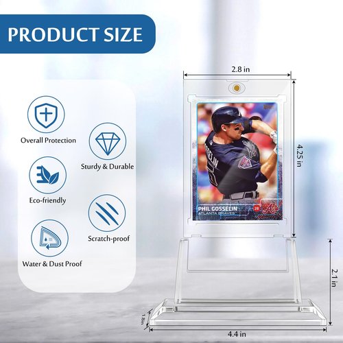 VAFOFO 1 Count Magnetic Card Holder for Trading Cards, 35PT Acrylic Baseball Card Holders with 1 Card Stand Hard Plastic Card Protectors for MTG Cards