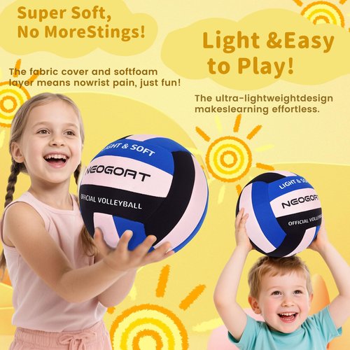 NEOGOAT Soft Light Volleyball-Super Soft&Quiet Indoor Fabric Volleyball Lightweight for Kids Youth Beginners, Perfect for House Yard Training Practice Games(Deflated)