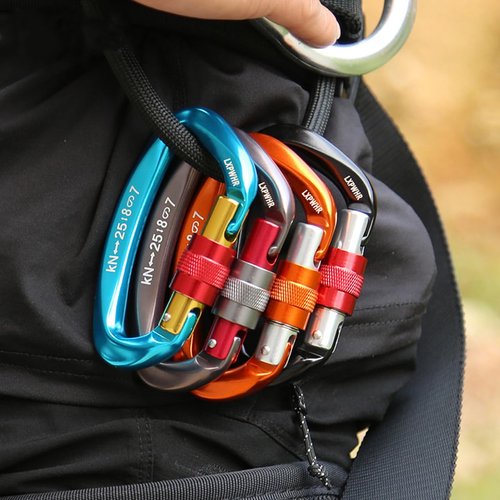 LXPWHR D Shape Carabiner 25KN Heavy Duty Climbing Mountaineer Expanding exploratory Caverns Connection Protection Locking Carabiner Clip Carabiner Screw Lock Hammock Camping Outdoor Equipment