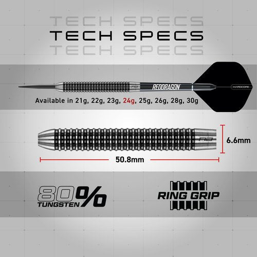 RED DRAGON Pegasus Tungsten Steel Darts Set - 24 Gram - Black Stems and Black Flights