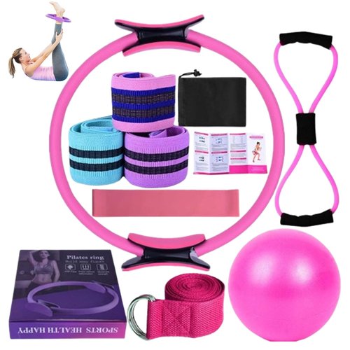 Pilates Essentials Kit for Women, Home Pilates Kit with Yoga Ball 25cm Figure 8 Resistance Yoga Bands, Pilates Rings Booty Bands with for Home Use and Gym Workout (C)