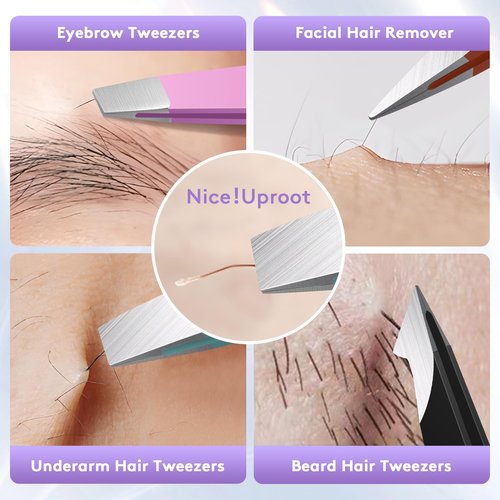 Tweezers for Women Facial Hair,Stocking Stuffers 4 Pack Tweezers for Eyebrows,Tweezer Set for Ingrown Hair, Plucking Daily Beauty Tool with Leather Travel Case for Gifts