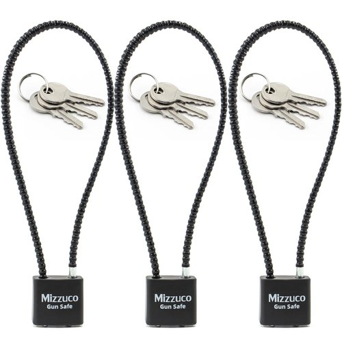 Mizzuco Cable Gun Locks with Keys Simple Operation 15" Compatible with Pistols, Handguns, Rifles, and Shotguns, Home and Storage for Firearm Locking and Safety 3PCS