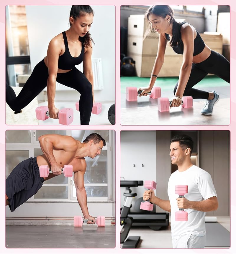 Upspeed 15 lb Adjustable Dumbbells Set for Home Gym - Pink