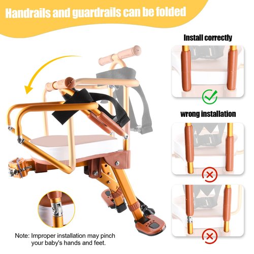New Aluminum Alloy Kids Bike Seat - Portable Foldable Front Mounted Child Bicycle Safety Seat for Hybrid Cruiser and City Bicycles