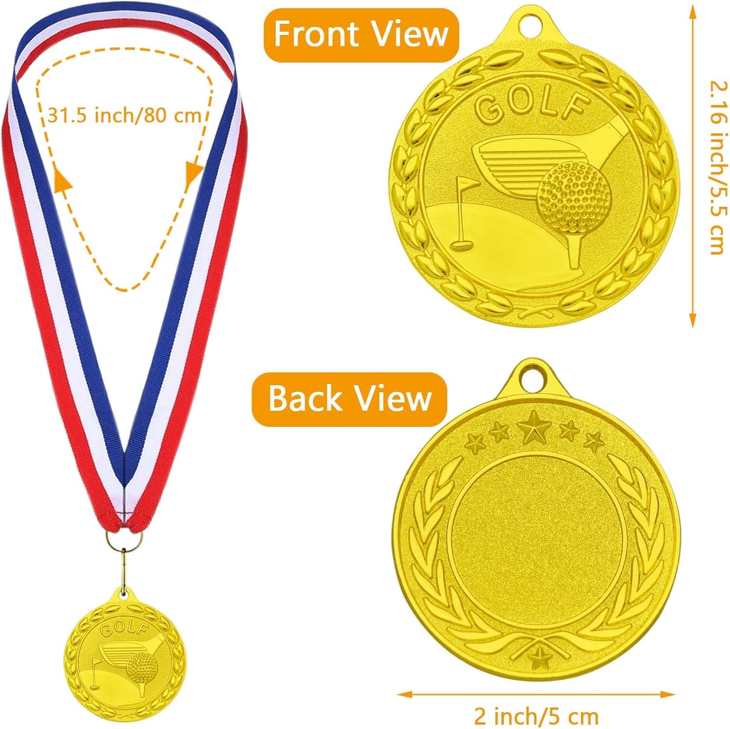 12 Pieces Gold Medals for Awards - Winner Medal Metal with Neck Ribbon Prizes for Kids, Adults, Sports Day, Spelling Bees, Competitions, Party, 2 Inches