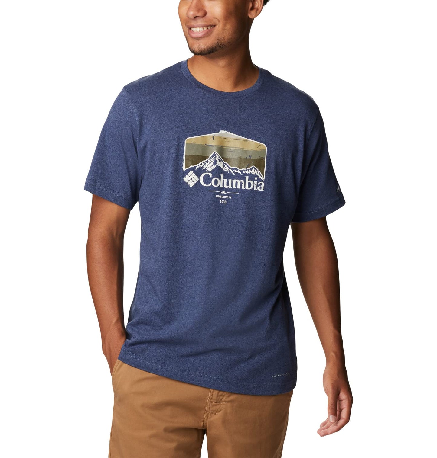 Columbia Men's Thistletown Hills Graphic Short Sleeve, Dark Mountain Heather/Hikers Graphic, 3X Tall
