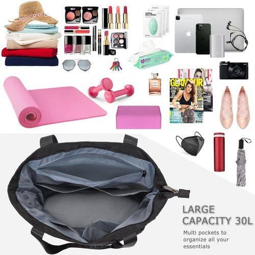 BOCMOEO Yoga Mat Bag, Black, 18*16*6.5 inch, Fits Any Size Mat, Waterproof, 30L Capacity, 7 Pockets, Adjustable Strap, Ideal for Yoga, Gym, Travel