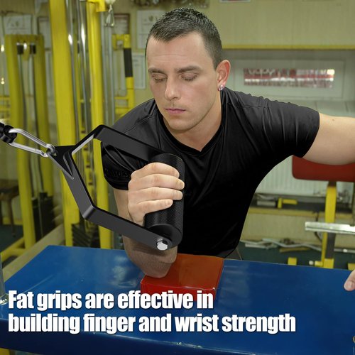 Upgraded D Handle Cable Attachment with Non-Slip Fat Grip, Arm Wrestling Exercise Handle, LAT Pull Down Handle for Weight Workout, Single Arm Deadlift Handle Grips for Finger Wrist Strength Training