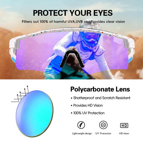 IKTOD Sports Vipers Sunglasses Men Women Anti-UV Baseball Sunglasses Youth Cycling Running Softball Goggles (White Frame Blue Lenses)