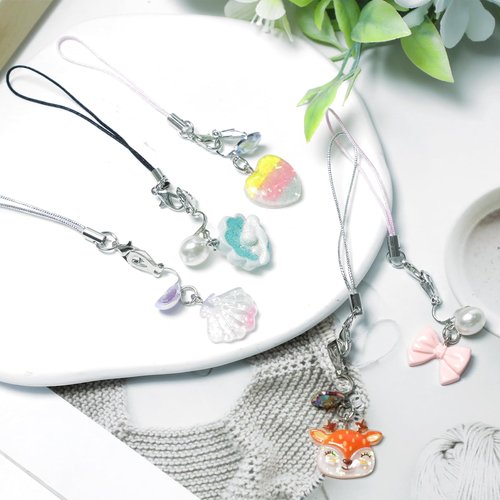 Gallipower 120 Pcs Phone Charm Straps,Small Lanyard,Cell Phone Straps Charm,Phones Charms Kit With Lobster Clasp,Keychain String,Keychain-Straps,DIY Jewelry Mobile Accessories