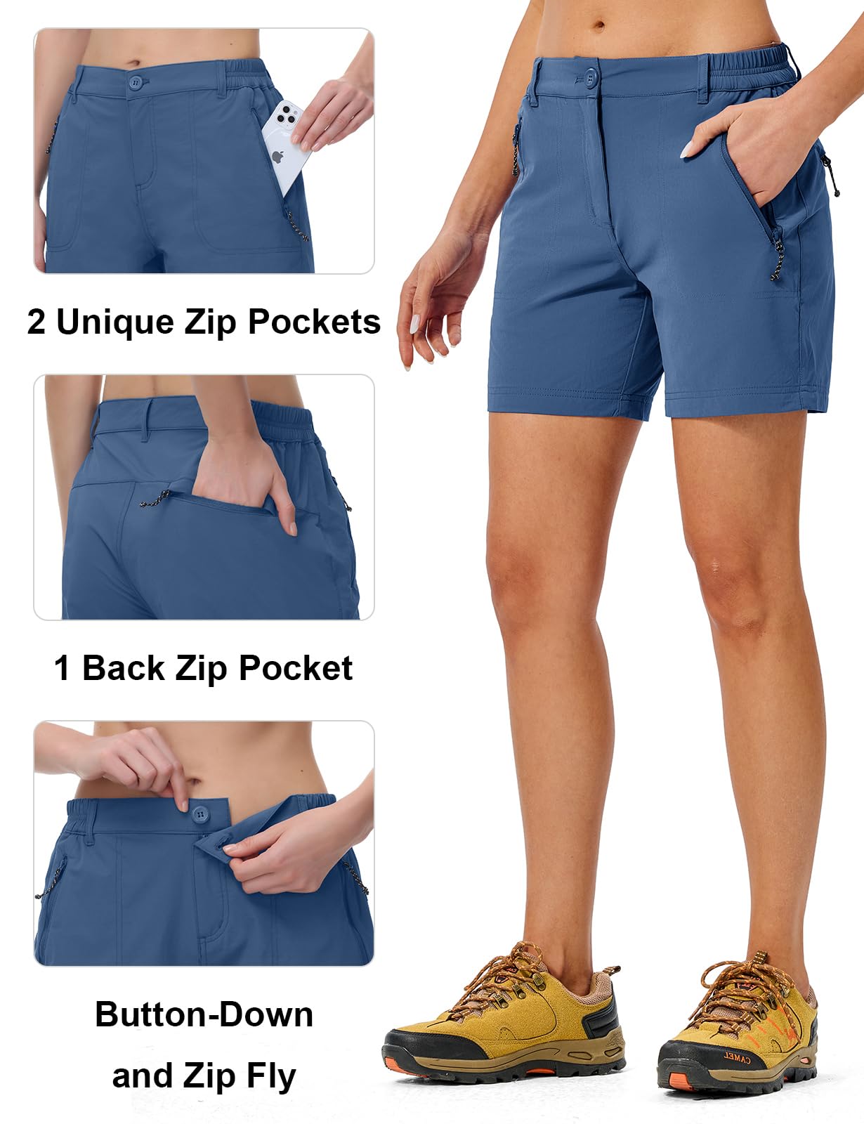 TBMPOY Womens 6" Hiking Cargo Shorts Quick Dry with Pockets Lightweight Work Golf Short Outdoor Active Summer for Women Blue L