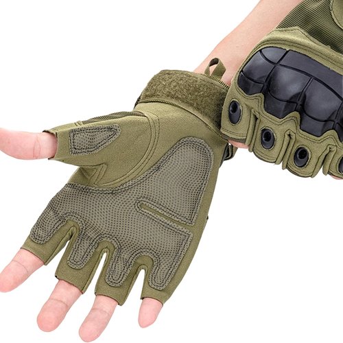 GCSIOM Tactical Fingerless Gloves Breathable, Non-Slip, Impact Resistant, Suitable for Outdoor Cycling, Motorcycle Riding, Rock Climbing (Green, Large)
