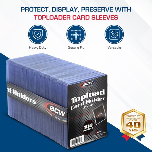 BCW 3x4 Standard Topload Card Holders | 100 Pack | Rigid Toploaders for Cards | Standard Trading Card Toploaders for Baseball, Pokémon, MTG, Sports Cards | Holds Up to 20 pt