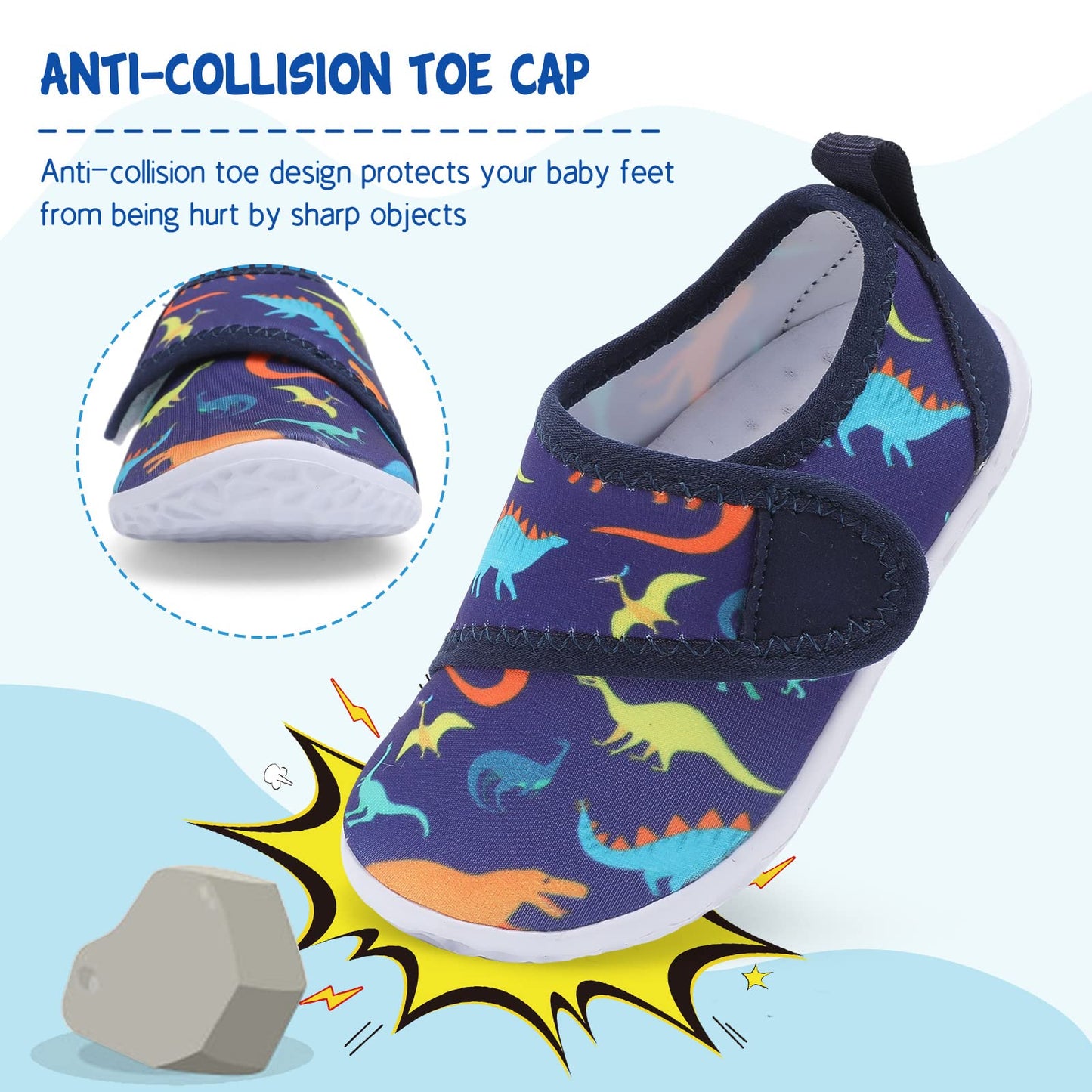 LeIsfIt Toddler Water Shoes Boys Girls Barefoot Aqua Socks Kids Breathable Quick-Dry Swim Shoes for Beach Pool Surf, Blue Dinosaur, 5 Toddler