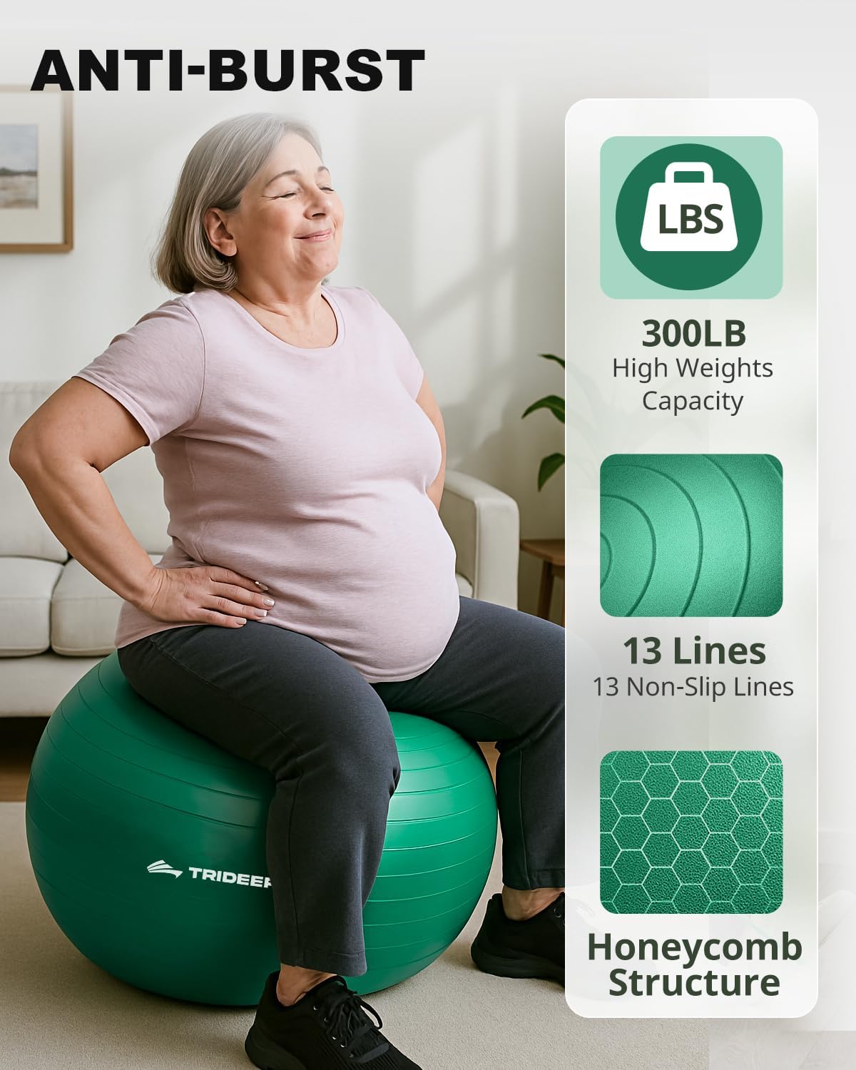 Trideer Exercise Ball for Physical Therapy & Workout - Swiss Ball for Core Strength, Flexibility & Balance