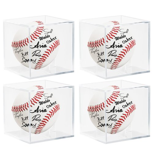 4 Pack Acrylic Baseball Display Case - UV Protected Baseball Holder for Display, Display Case for Autographed, Tennis, Golf, Billiard Balls, Memorabilia