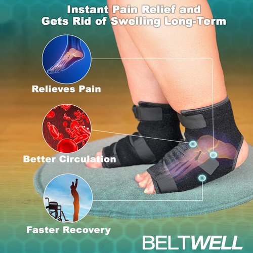 Beltwell® - Adjustable Foot & Ankle Compression Wraps For Edema, Lymphedema, Swelling, Neuropathy, Diabetic Foot Care, Circulation (2 Wraps) (Black, X-Large)