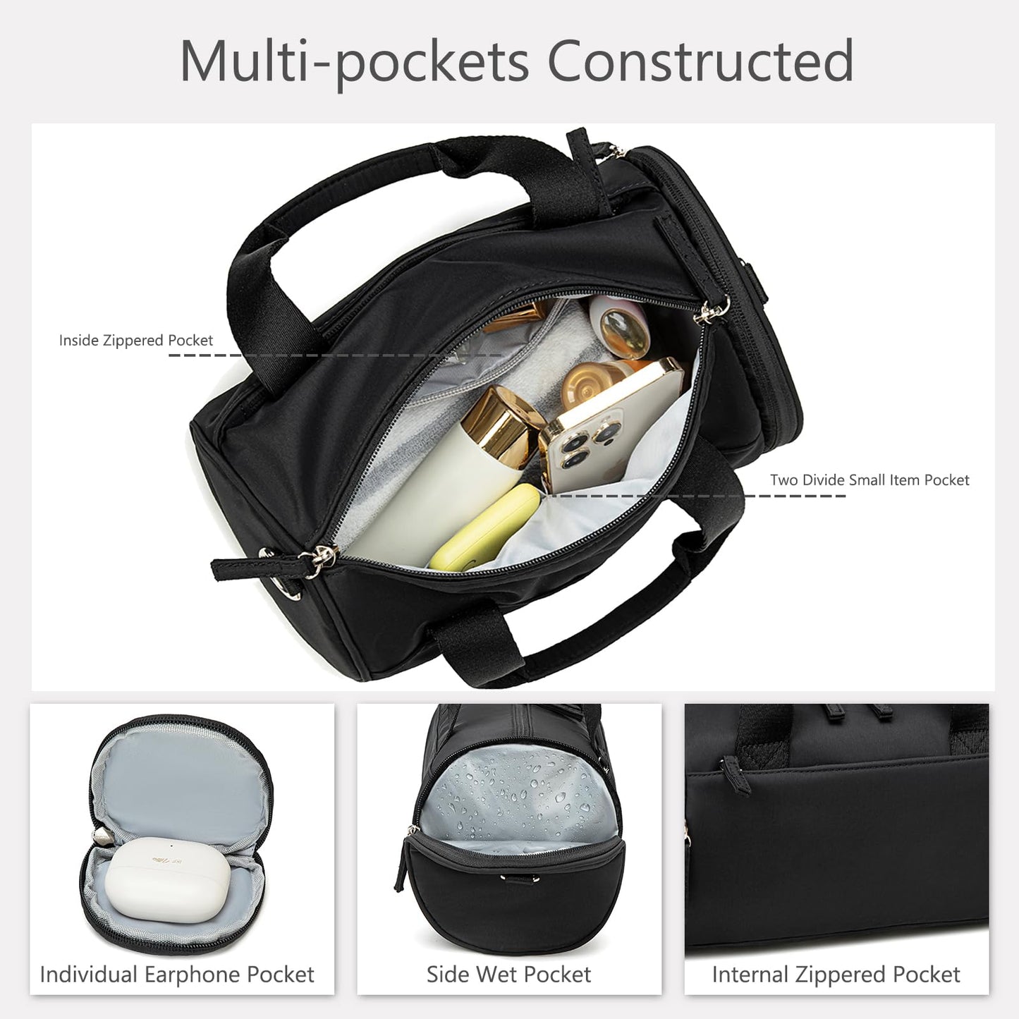 Mini Gym Bag for Women Girls Cute Small Duffle Bag 12'' with Multifunctional Pockets Workout Sport Bags Dance,Fitness,Yoga (Black)