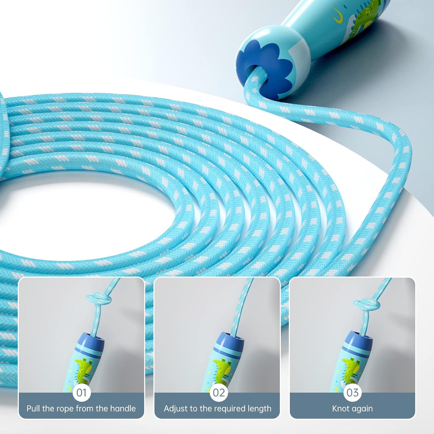 Jump Rope for Kids-Adjustable Cotton Braided Skipping Rope with Wooden Handle for Toddler Fitness Workout Exercise Outdoor Activity