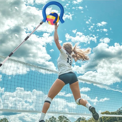 Adjustable Volleyball Spike Trainer with Question Mark Hook-Durable Lightweight Hitting Trainer Equipment for Serving, Spiking and Jump Training-Real Ball Feel - Ideal for Beginners and Pros (No Ball)