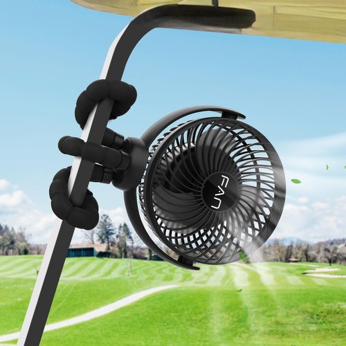 Lovegoo Rechargeable Golf Cart Fan, 10000mAh Battery for 55H Max Runtime, Portable Fan with Flexible Tripod, USB-C Charging, 3-Speed & Timer, Compatible with EZGO Club Car Yamaha