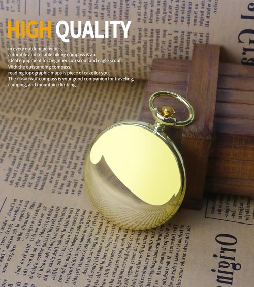 YIOSALYWUT Golden Antique Brass Compass Keychain - Waterproof Pocket Compass for Kids, Perfect Survival Tool & Gift for Boy Scouts with Vintage Golden Compass Design