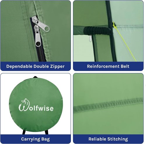 WolfWise Portable Pop Up Privacy Shower Tent, Spacious Changing Room, Dressing Room, Sun Sunshade Canopy Outdoor Rain Shelter, Backpack Privacy Shelters for Camping, Hiking, Beach, Toilet, Green