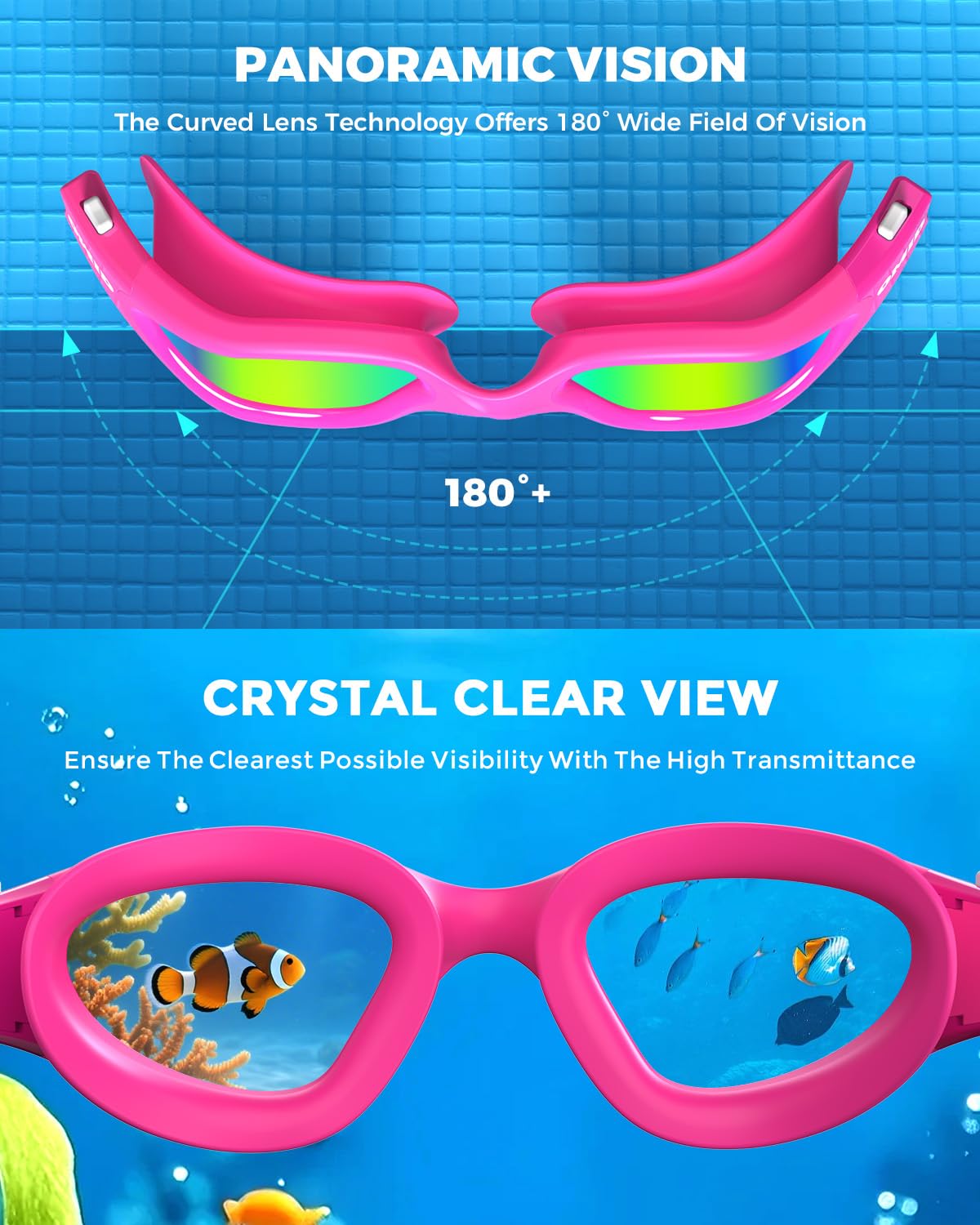 OMID Kids Swim Goggles, P2mini Lite Clear Lens Anti-Fog UV Protection Comfortable Swimming Goggles for kids Age 6-14