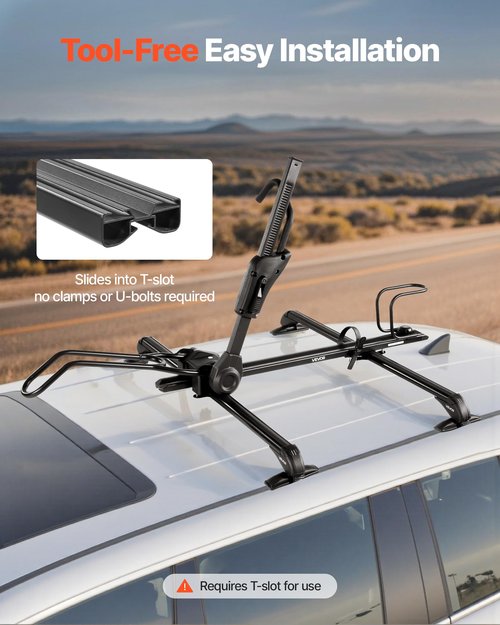 VEVOR Roof Bike Rack, 33 lbs Capacity, Foldable Upright Roof Mount Bicycle Rack with Locking Systems & Adjustable Arm for T-Slot Crossbars, Upright Rooftop Bike Rack 1 Bike Carrier for Car SUV, Black