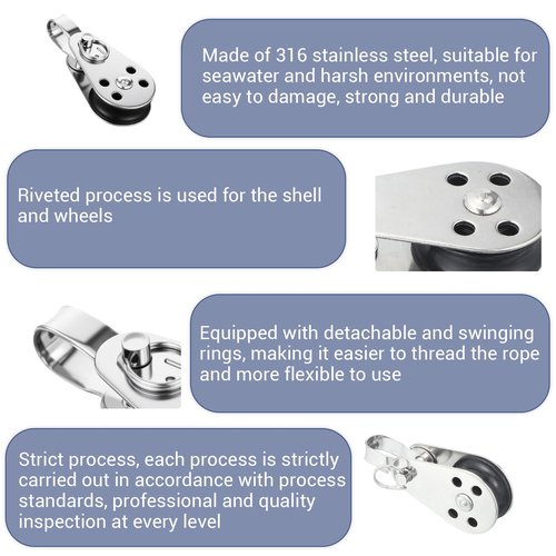 4 PCS Stainless Steel Nylon Marine Pulley, Small Pulleys for Rope Runner, Kayak Pulley Block Rope Single Pulleys Bearing Block Ropes Runner for Sailboats Yachts Ship Suitable for 0.08" to 0.32" Ropes
