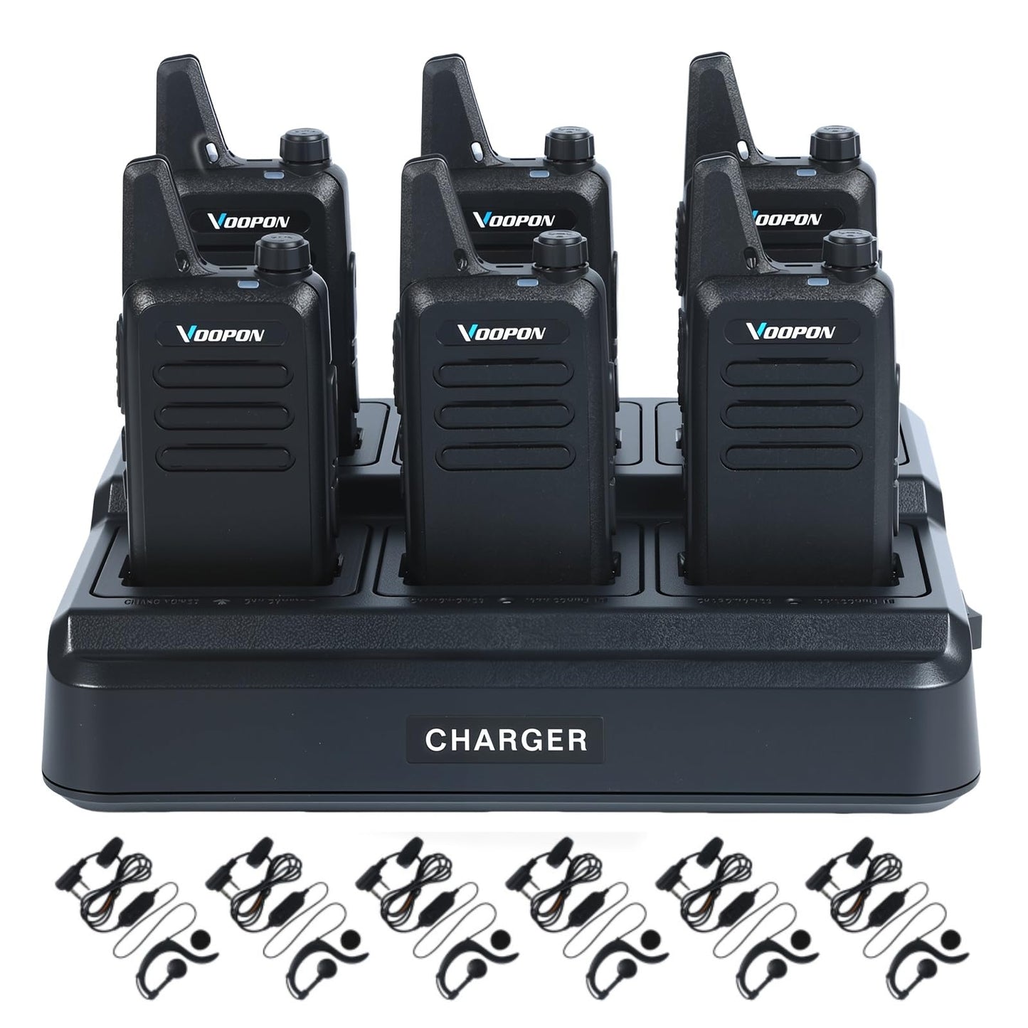 Rechargeable Walkie Talkies for Adults with 6 Way Muti Unit Gang Charger Earpieces 22 FRS Channels Two-Way Radios Long Range VOX Mini Transceivers for Business Company Camping Church Shop (6 Pack)