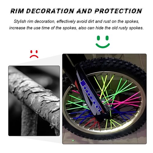 FSTURIOS 72PCS Dirt Bike Spoke Covers, Motorcycle Spoke Skins Wheel Wraps Pipe for 8"-21" Rims, Dustproof Wheelchair Rim Decoration Protector Pipe Trim for Bicycle Dirt Pit Bike (Red)
