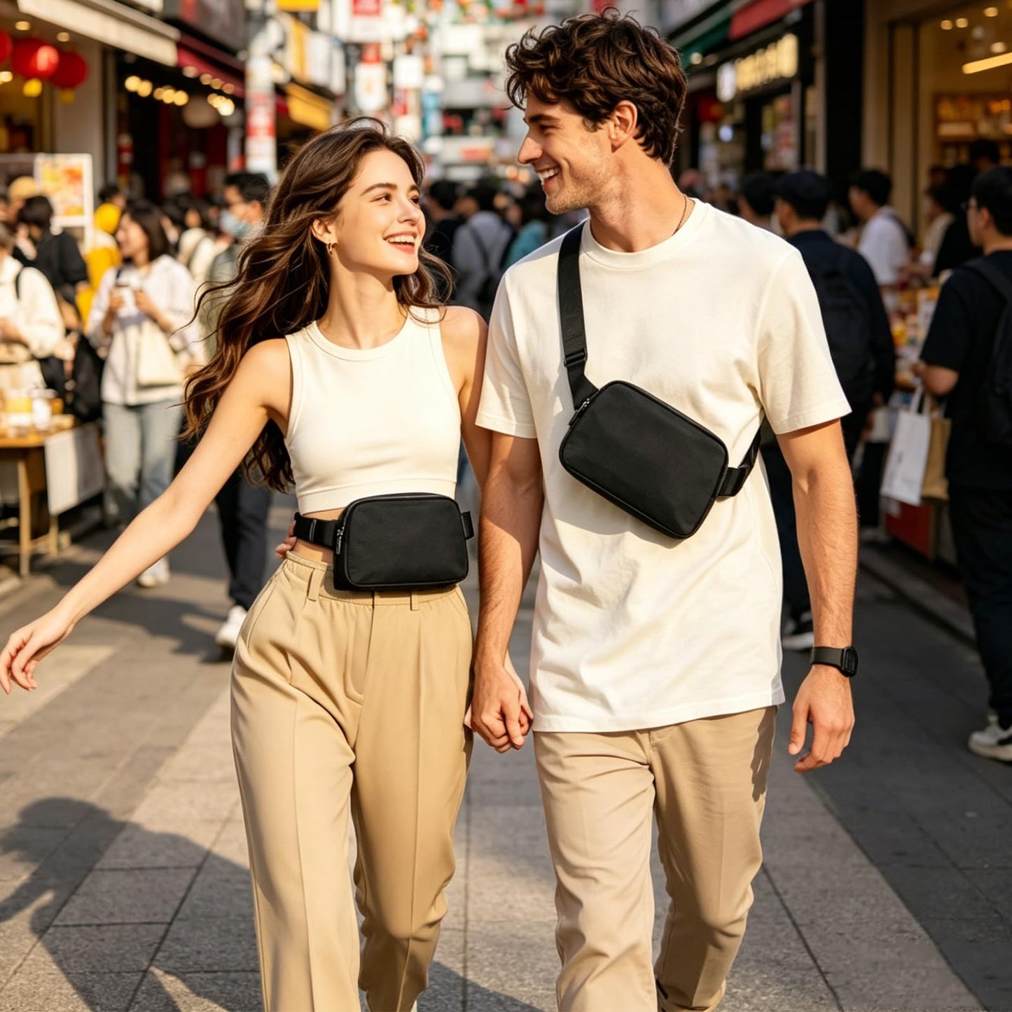 Mini Belt Bag Black Fanny Pack for Women Men Fashionable Small Waist Pack Crossbody Bag for Running,Hiking,Jogging,Cycling (Black fanny bag)