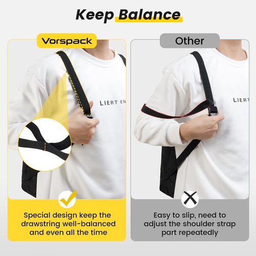 Vorspack Drawstring Backpack Water Resistant String Bag Cinch Bag Sports Gym Sack with Side Pocket for Men Women - Black