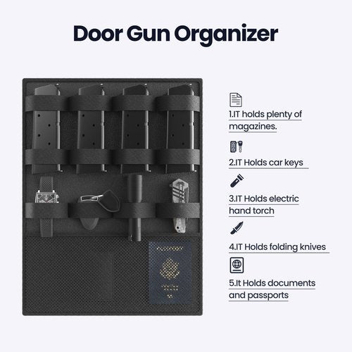 Grimtron Gun Safe for Handgun - (1.72 cu. ft.) for Multiple Pistol Rack & Door Organizer Money Box with Silent Mode, Home Safe with Backlit Keypad, LED Light, Gun Vault for Anti-Rust