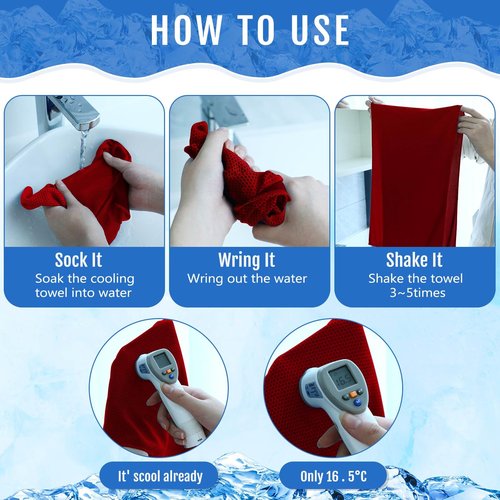 Hosuly 12 Pieces Cooling Towels for Hot Weather Soft Breathable Cold Towel Yoga Towels for Sweat, Sports, Workout, Fitness, Gym, Running, Travel Camping, 12 x 40 Inch (Red)