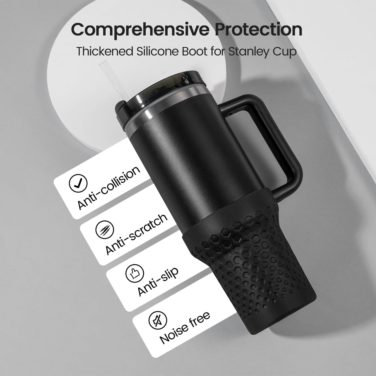 GardTok 40 OZ Silicone Boot Cover for Stanley Cup Accessories,Silicone Water Bottle Sleeve for Stanley Quencher H2.0 and Quencher Adventure Tumbler Cup (40oz, Black)