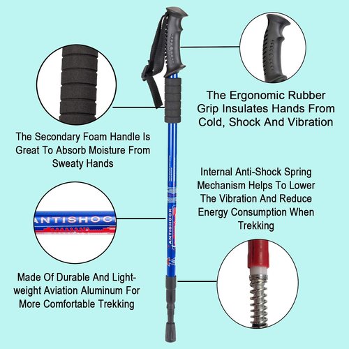 Aihoye Trekking Poles, Collapsible Lightweight Shock-Absorbent Hiking Walking Sticks Adjustable Aluminum Hiking Poles for Women Men Kids, 2 Pack(Blue)