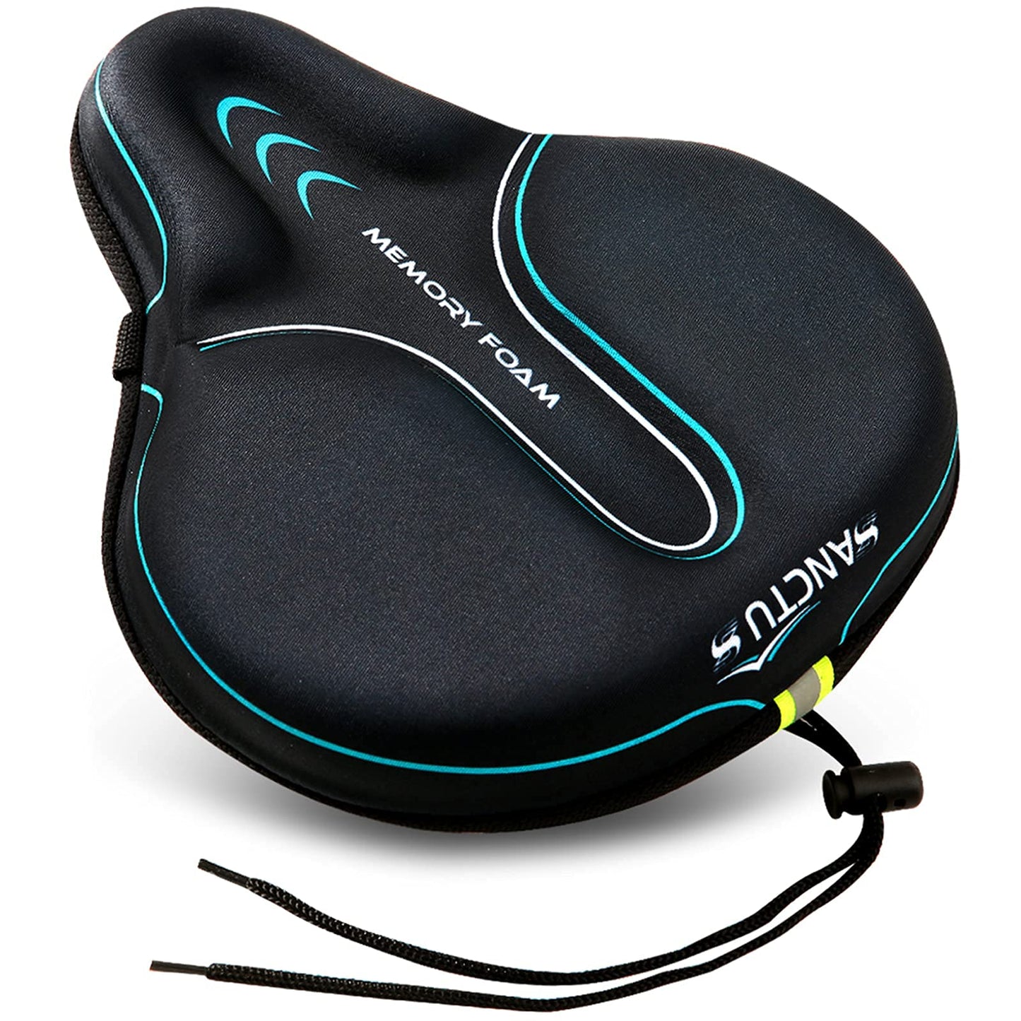 Sanctus Bike Seat Cushion Cover Memory Foam, Large Wide Bicycle Saddle Soft for Men Women, Comfort Exercise Cycle Seats Cover Padded Fits Stationary Bikes, Cruiser, Spin, with Waterproof Cover Blue