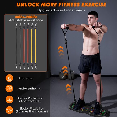KUYOU Portable Home Gym Workout Equipment, Push Up Board, Pilates Bar & Fitness Accessories with Resistance Bands for Upper Body Strength Training Full Body Workout at Home