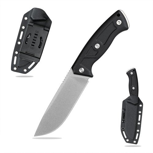 SDOKEDC Knives 14C28N Steel Tactical Fixed Blade Knife with kydex sheath G10 Handle for Men EDC Outdoor Camping Survival Hunting (White stone wash+black G10)