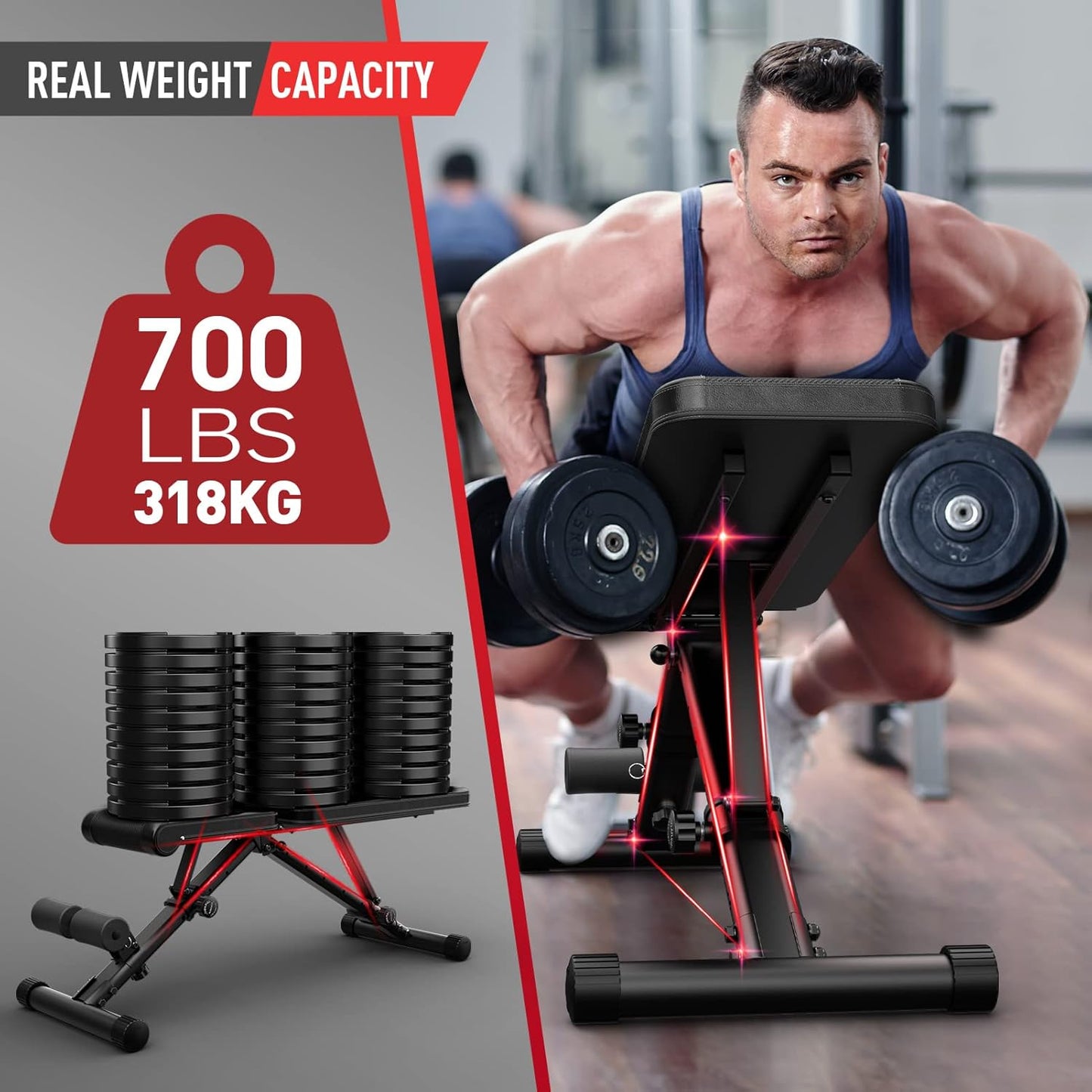 JOROTO MD35 Adjustable Weight Bench 8x4x3x2 Positions- 700 Pounds Load Foldable Strength Training Benches for Full Body Workout Bench Press (With Fast Auto-lock Adjustments)
